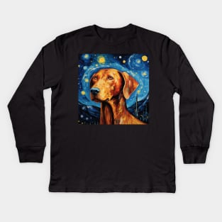 Redbone Dog Starry Night Kids Long Sleeve T-Shirt